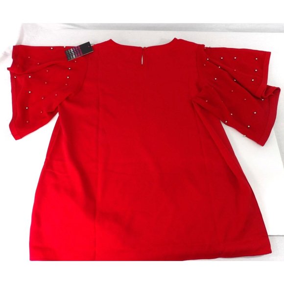 Women's Red Pull Over Blouse with Butterfly Sleeves Large NWT - Picture 4 of 4